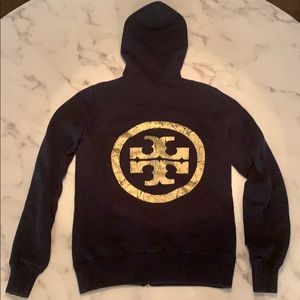 Tory Burch navy zip up hoodie.